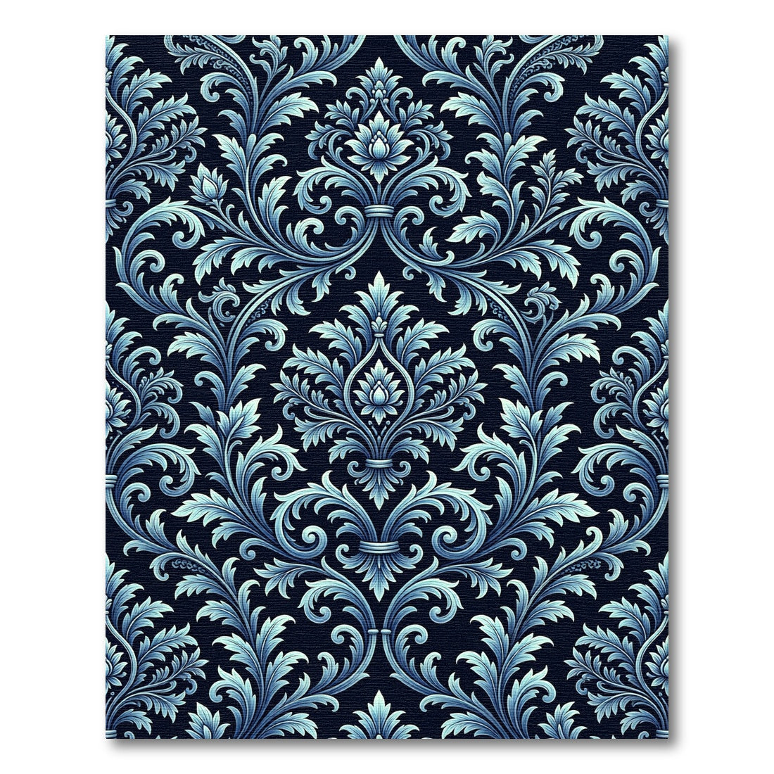 Elegant Blue Floral Damask Rug