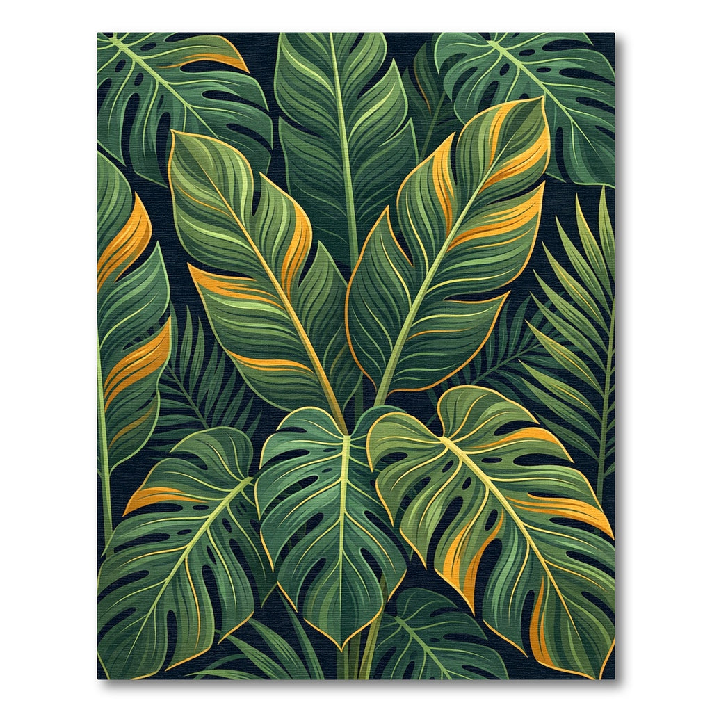 Lush Tropical Golden Leaf Foliage Rug