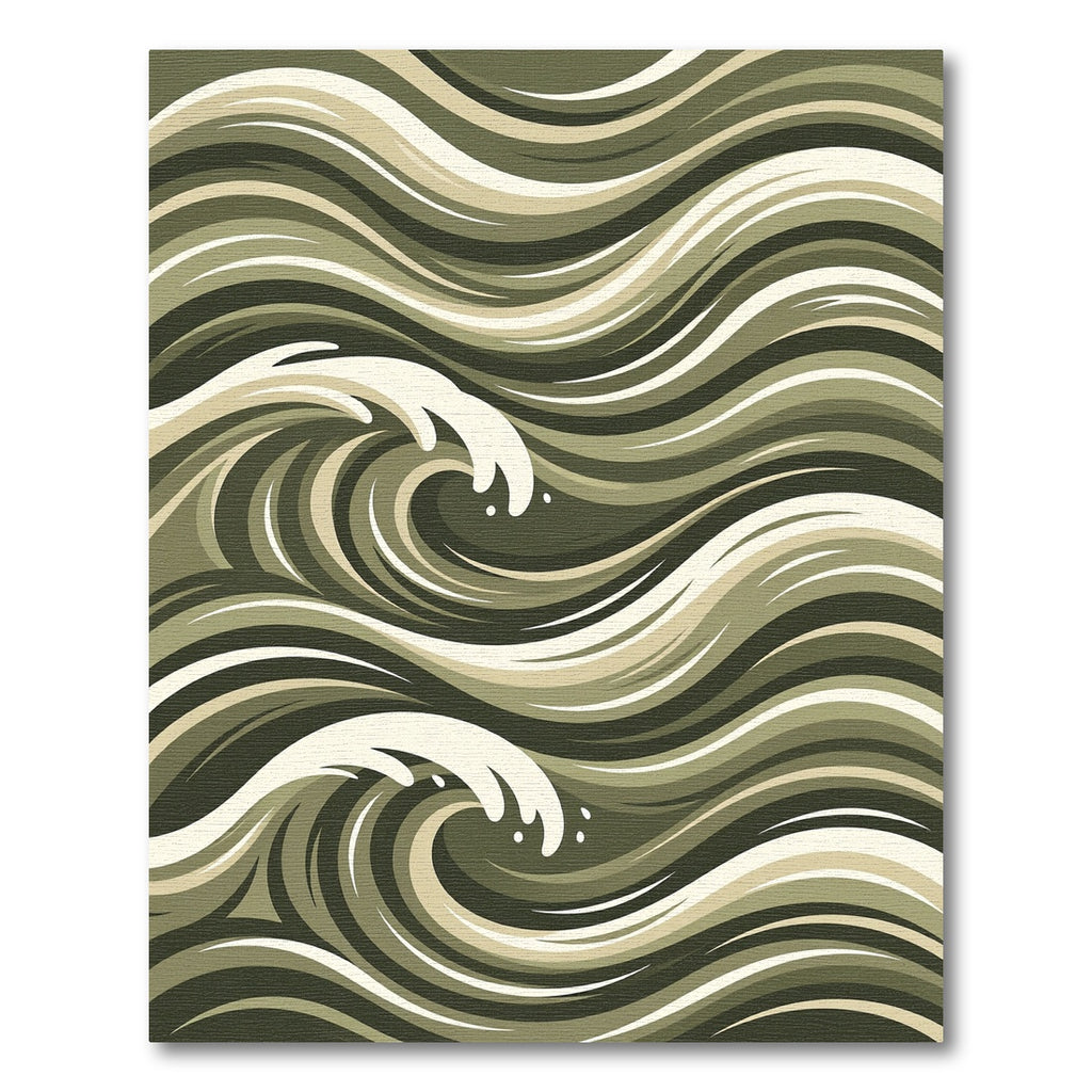 Earthy Green Oceanic Wave Rug