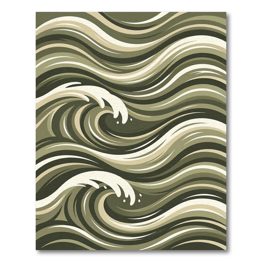 Earthy Green Oceanic Wave Rug