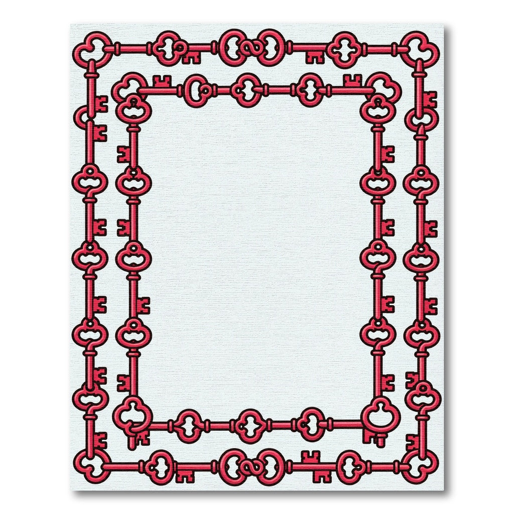 Red Vintage Keys Border Rug