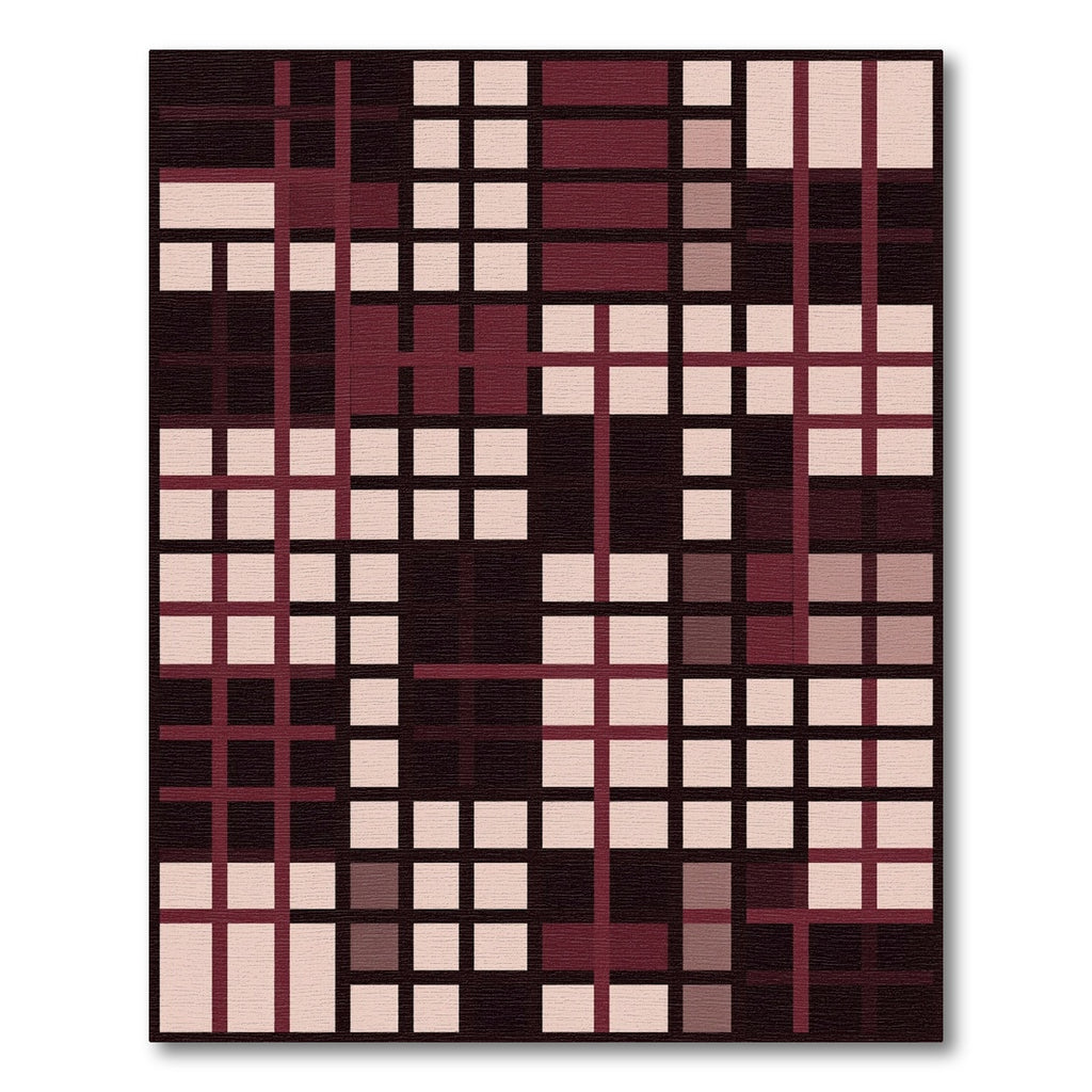 Deep Crimson Plaid Square Composition Rug