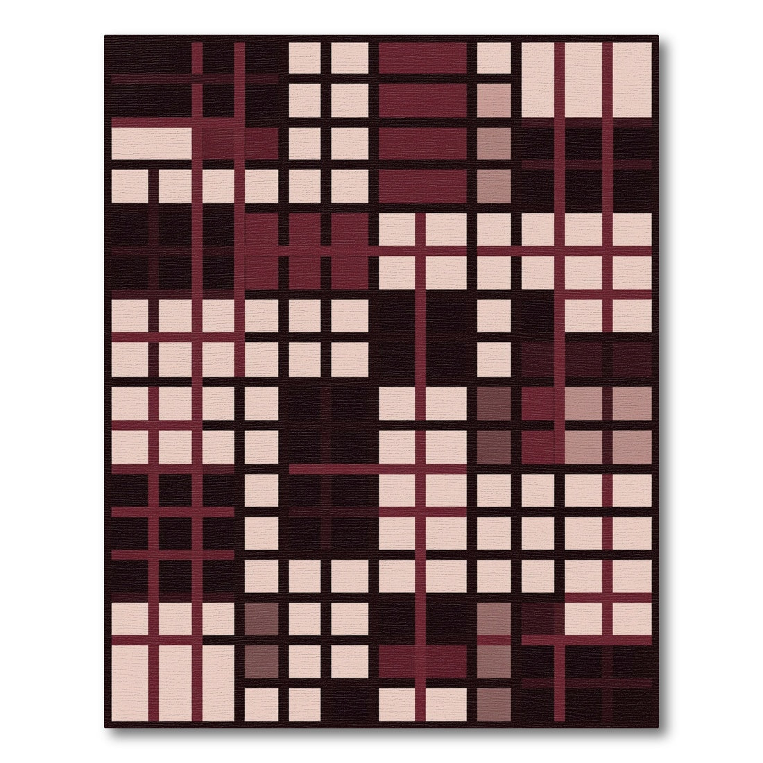 Deep Crimson Plaid Square Composition Rug