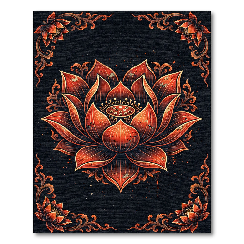 Vibrant Crimson Lotus Floral Medallion Rug