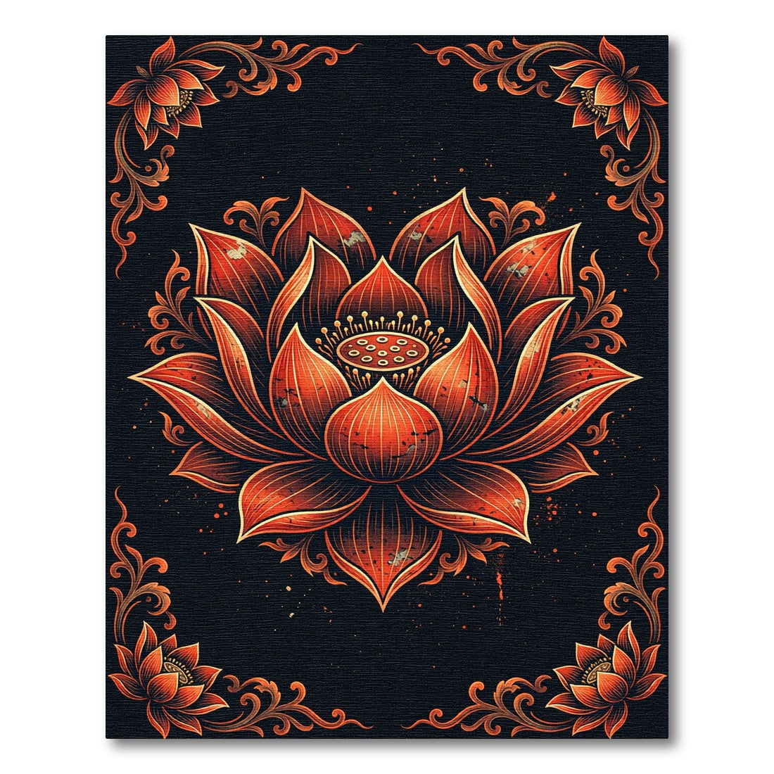 Vibrant Crimson Lotus Floral Medallion Rug