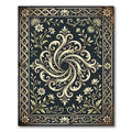 Elegant Navy Floral Swirl Medallion Rug