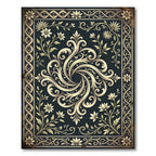 Elegant Navy Floral Swirl Medallion Rug