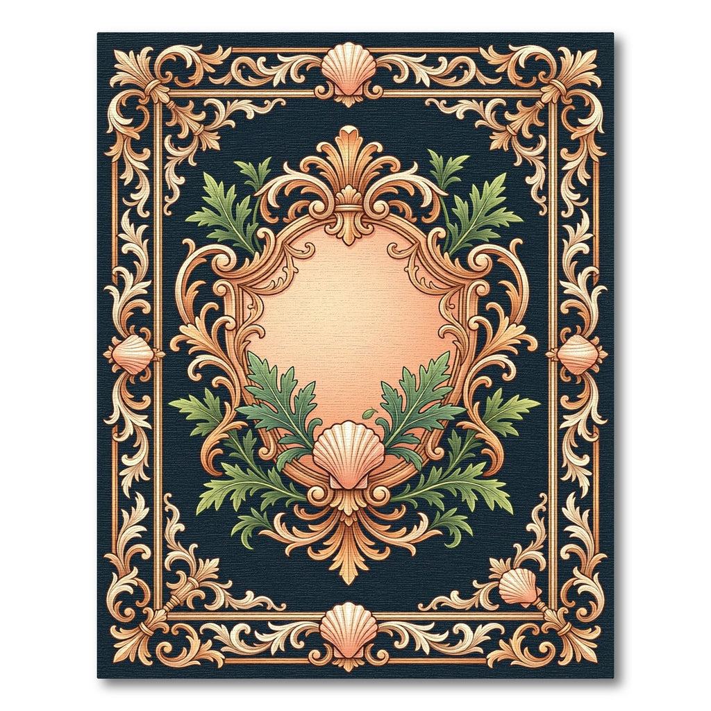 Ornate Gold Leaf Seashell Frame Rug