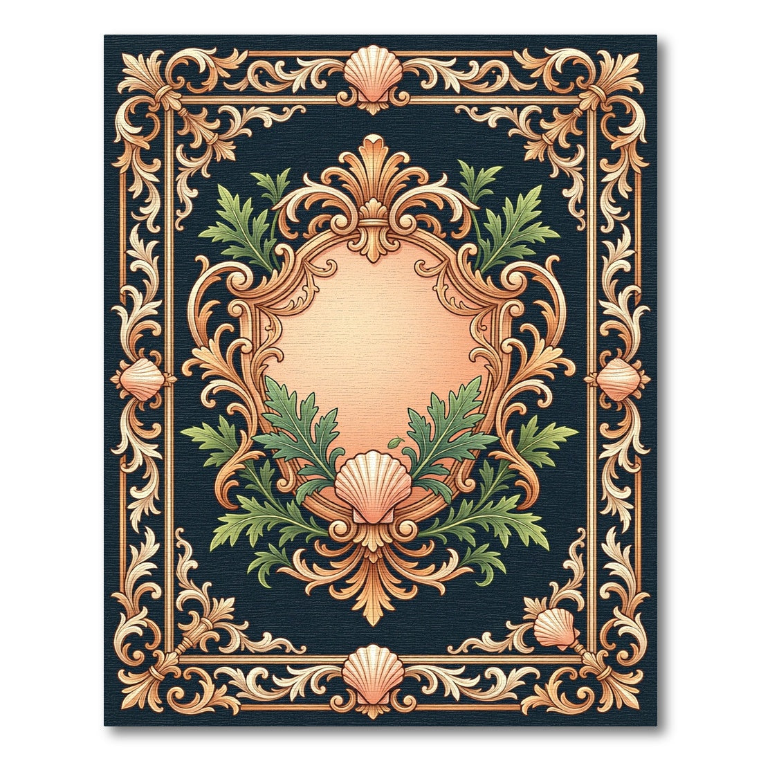 Ornate Gold Leaf Seashell Frame Rug