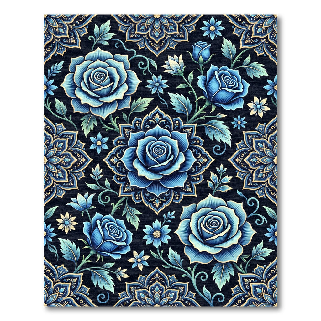 Elegant Navy Blue Rose Mandala Rug