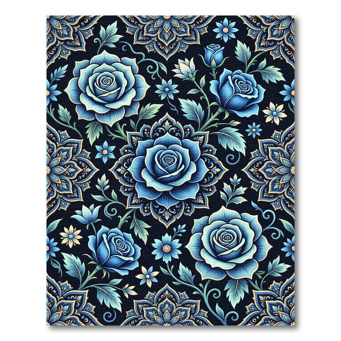 Elegant Navy Blue Rose Mandala Rug