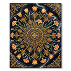 Golden Floral Star Medallion Obsidian Swirl Rug