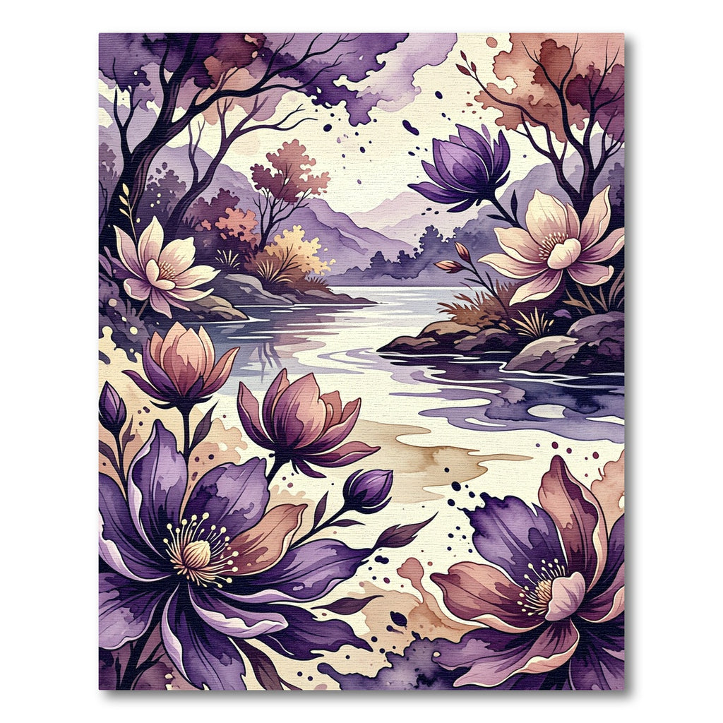 Ethereal Purple Floral Watercolor Landscape Rug