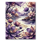 Ethereal Purple Floral Watercolor Landscape Rug