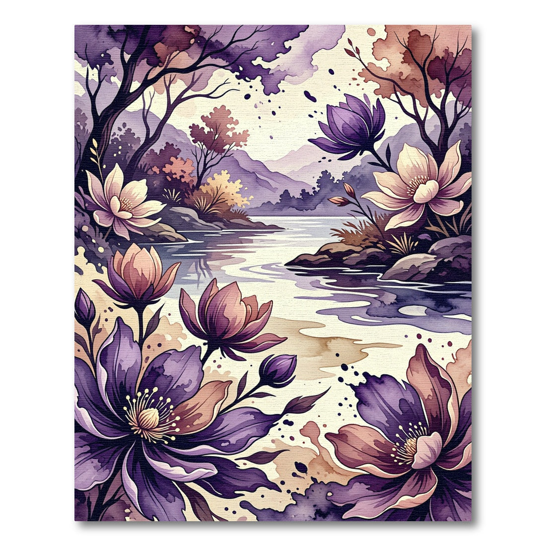Ethereal Purple Floral Watercolor Landscape Rug