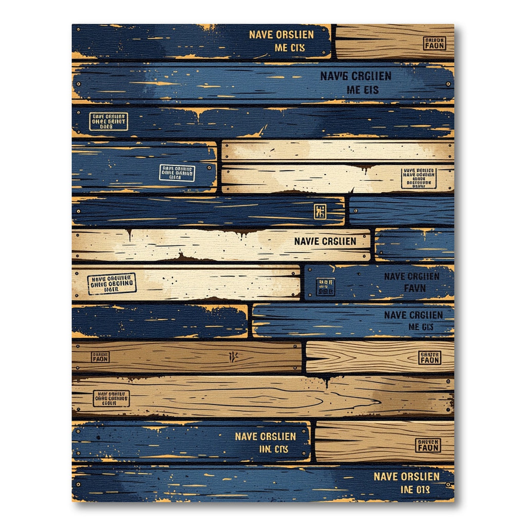 Rustic Navy Plank Distressed Weathered Aesthetic Rug