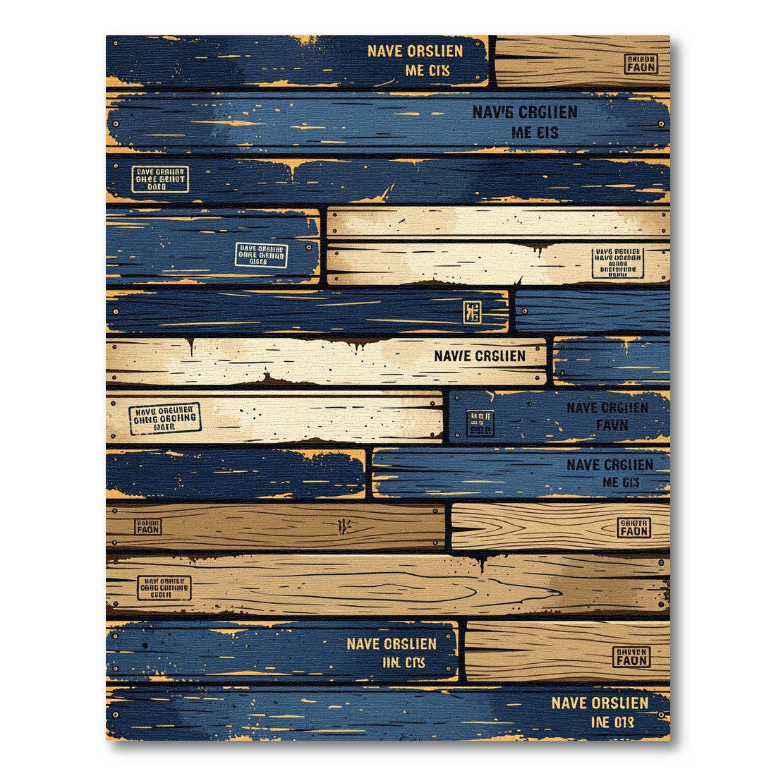 Rustic Navy Plank Distressed Weathered Aesthetic Rug