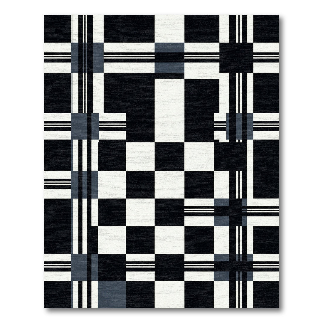 Black White Modern Grid Plaid Rug
