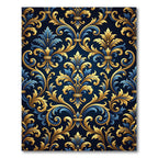 Elegant Royal Blue and Golden Filigree Rug