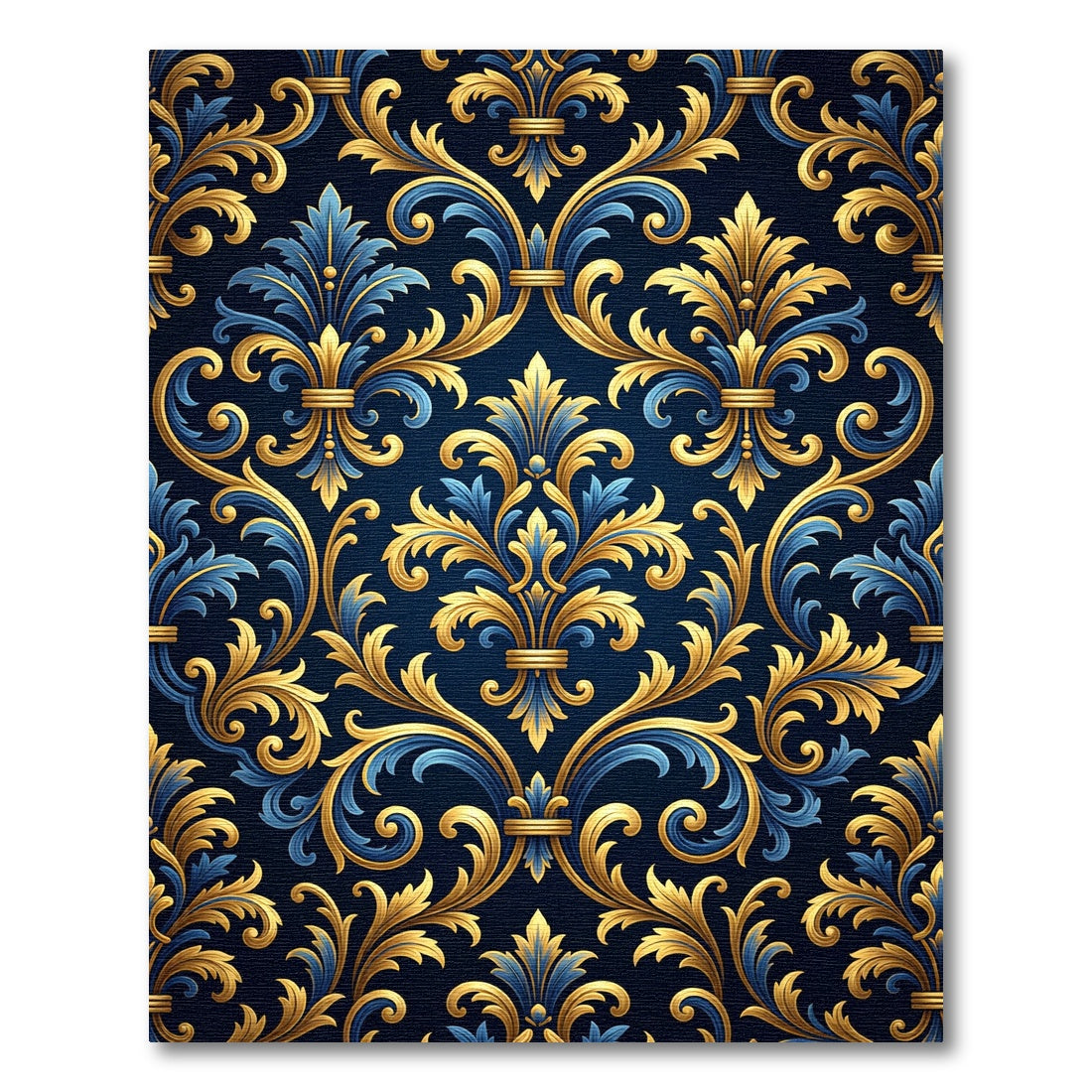 Elegant Royal Blue and Golden Filigree Rug