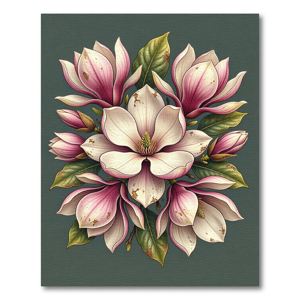 Elegant Pink Magnolia Floral Botanical Rug