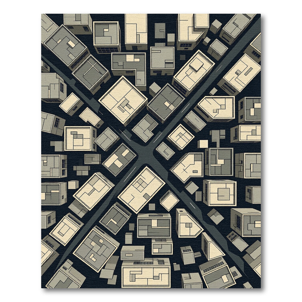 Modern Architectural Aerial Cityscape Grid Rug