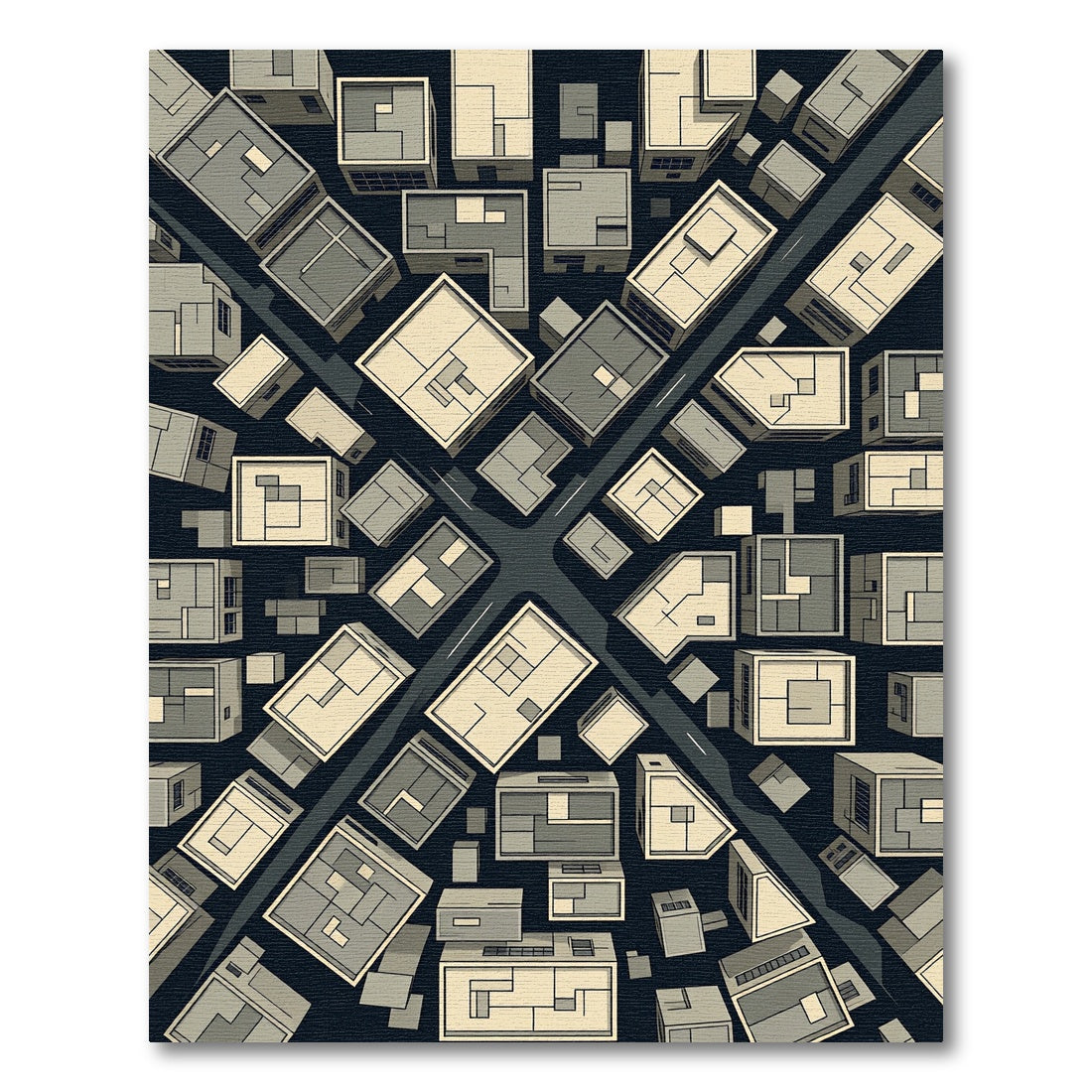 Modern Architectural Aerial Cityscape Grid Rug