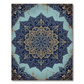 Ornate Navy Golden Floral Damask Art Rug