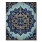 Ornate Navy Golden Floral Damask Art Rug