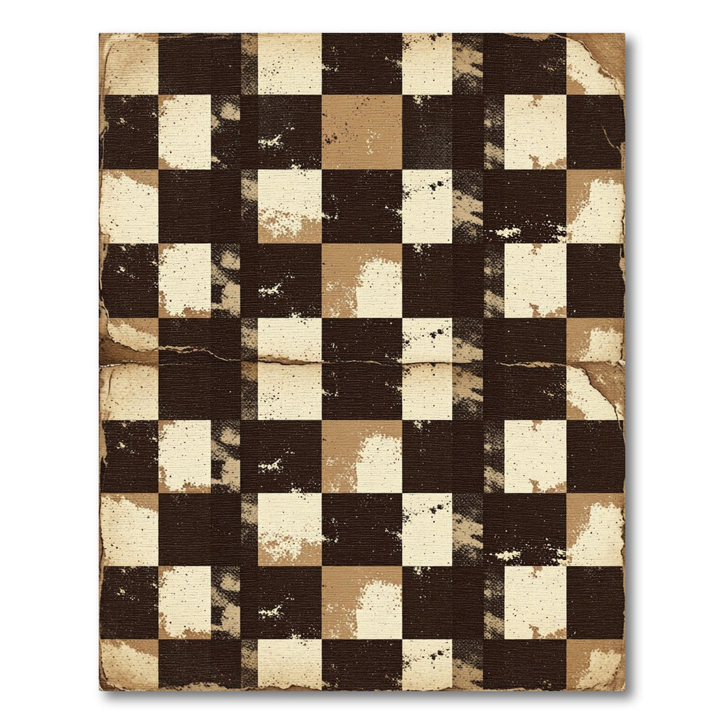 Distressed Earthy Checkered Grid Rug