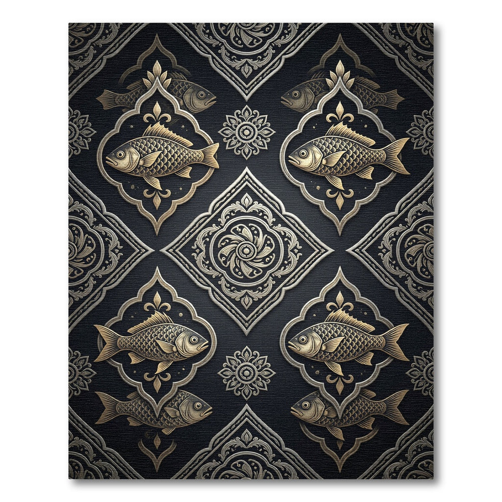 Gold Fish Inlaid Arabesque Rug