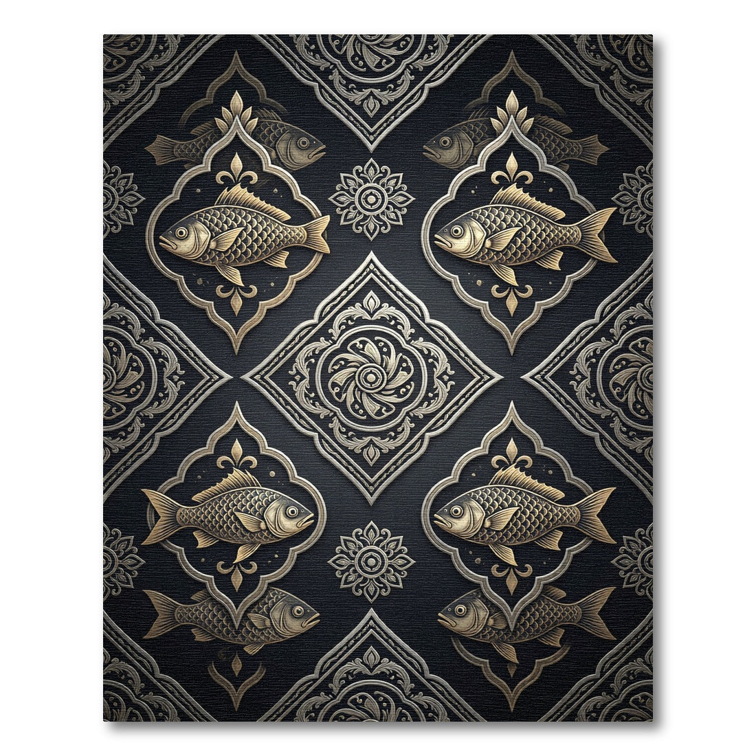 Gold Fish Inlaid Arabesque Rug