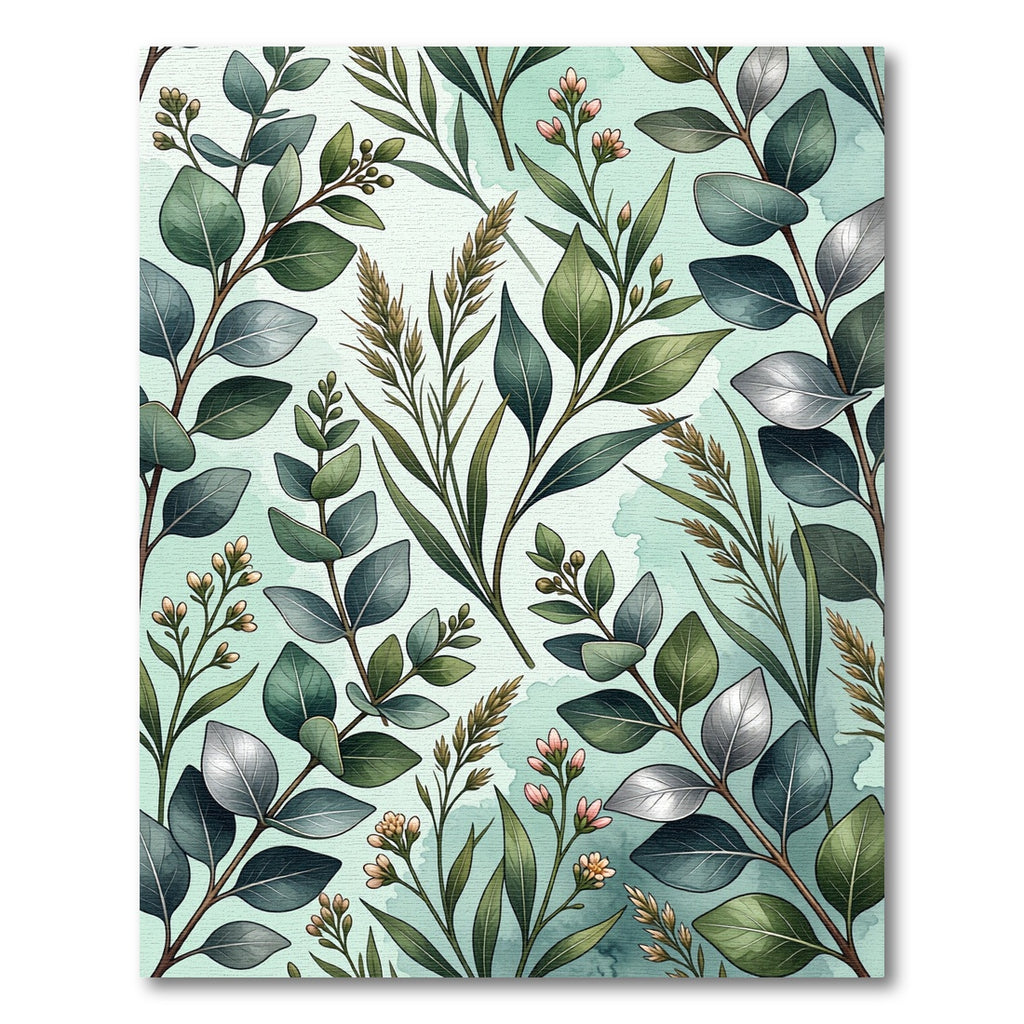 Eucalyptus Leaves Watercolor Botanical Design Rug