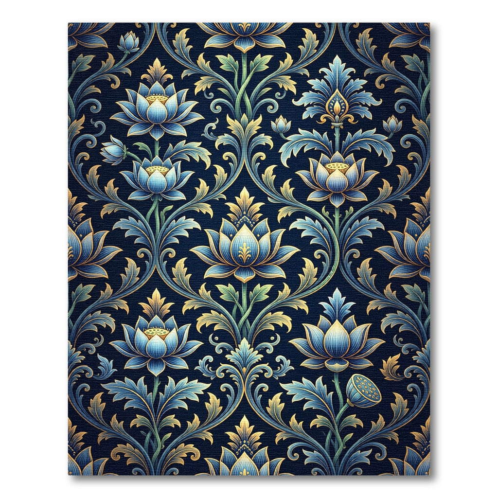 Deep Blue Golden Lotus Garden Rug