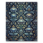 Deep Blue Golden Lotus Garden Rug