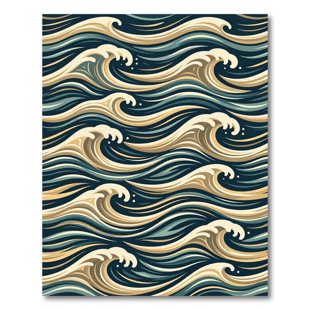 Golden Cream Teal Wave Flow Rug