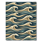 Golden Cream Teal Wave Flow Rug