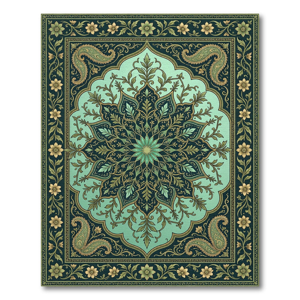 Emerald Green Paisley Floral Medallion Rug