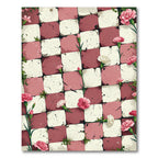 Pink White Checkerboard Floral Rug