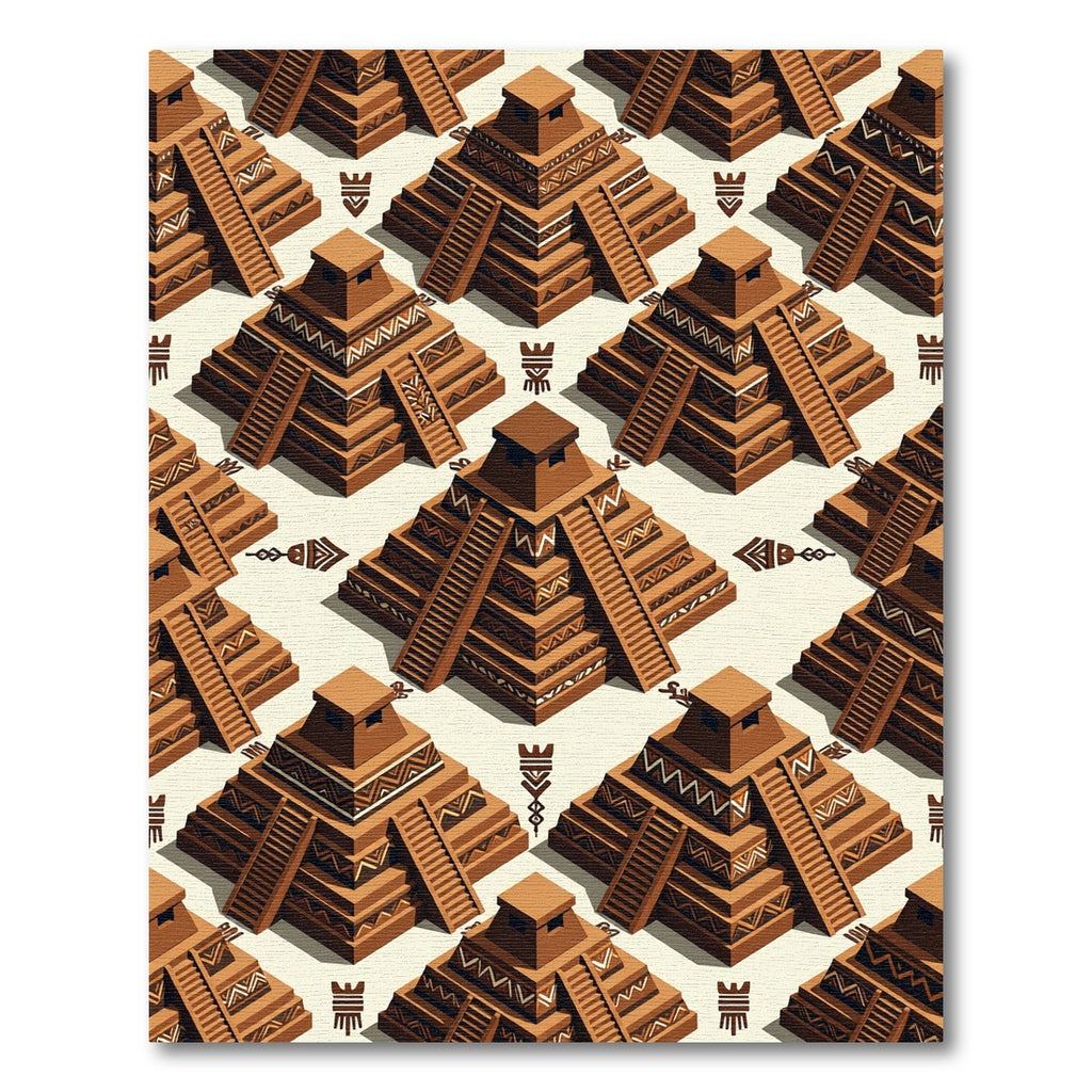 Terracotta Mesoamerican Ziggurat Geometric Step Rug