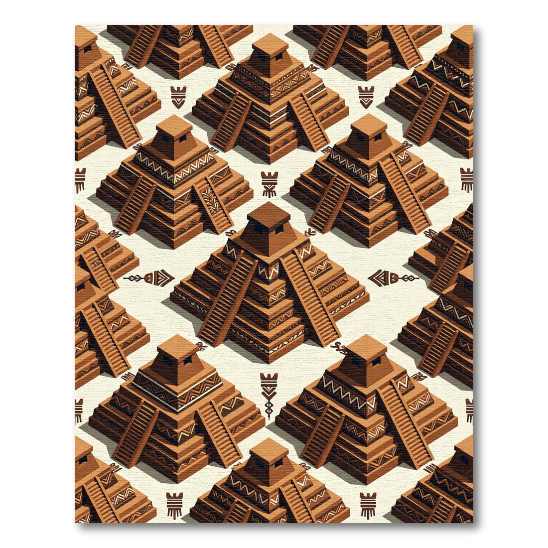Terracotta Mesoamerican Ziggurat Geometric Step Rug