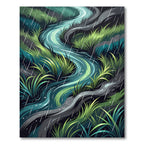 Serene Teal Rainwater Stream Flow Rug