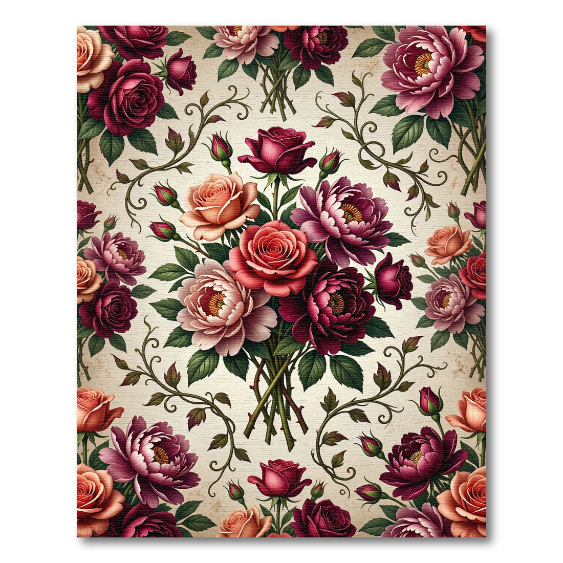 Romantic Floral Bouquet With Crimson Roses Rug