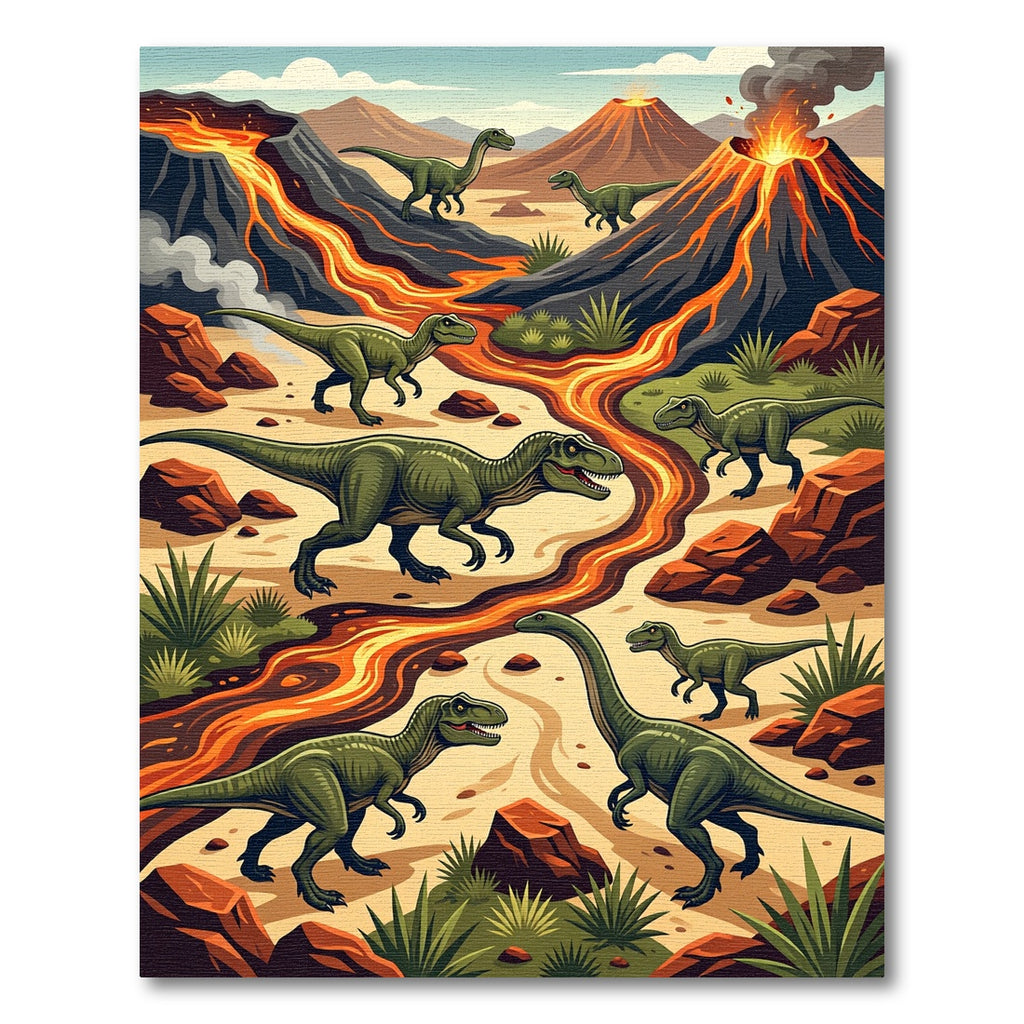 Prehistoric Volcanic Dinosaur Lava Landscape Scene Rug