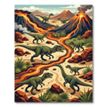 Prehistoric Volcanic Dinosaur Lava Landscape Scene Rug