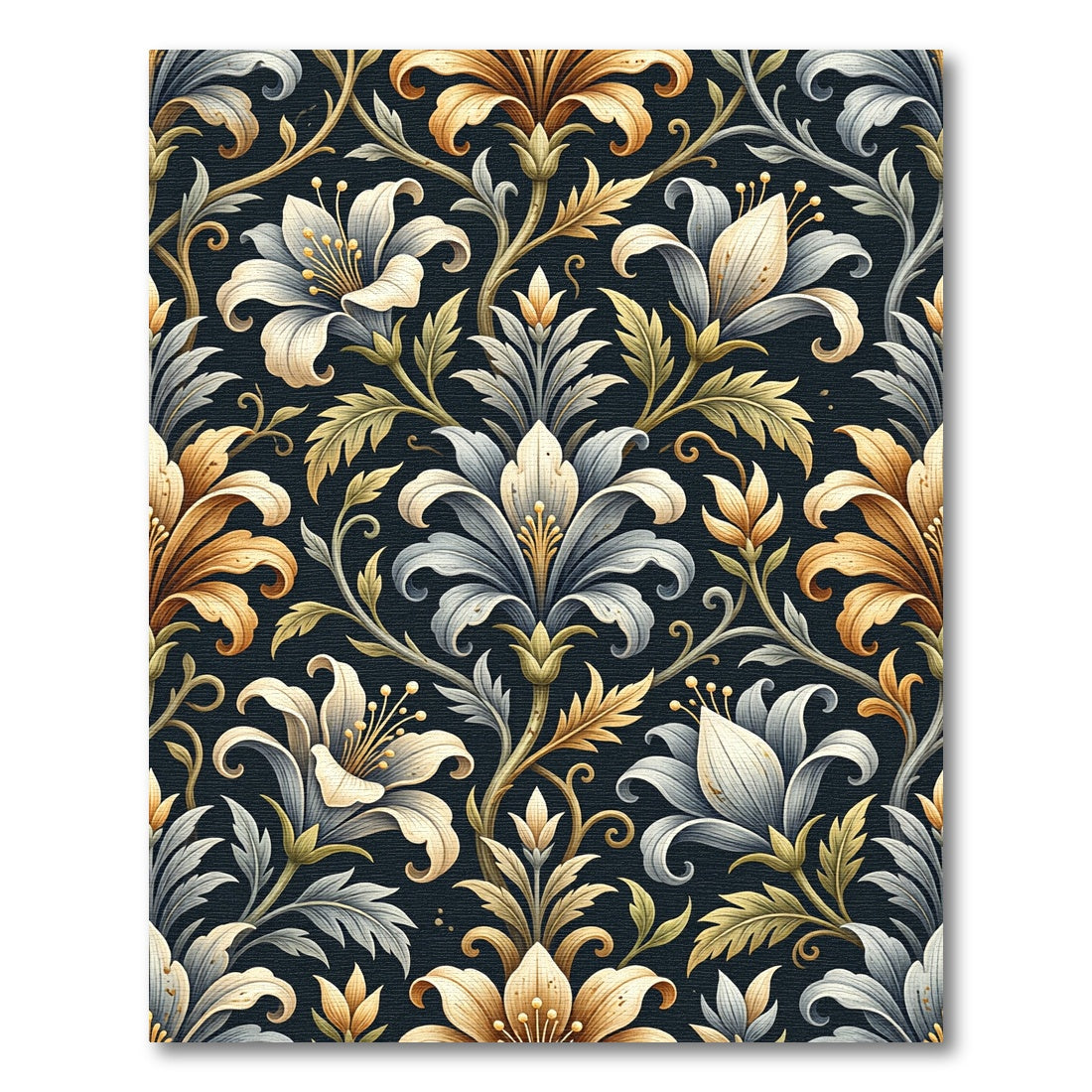 Vintage Floral Gold and Silver Rug