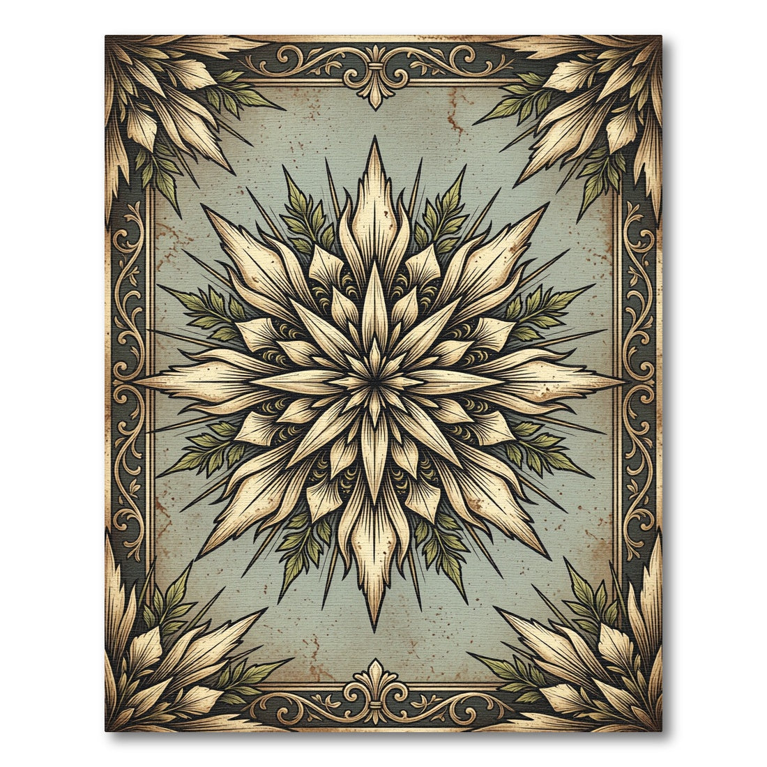 Vintage Neutral Floral Star Medallion Rug