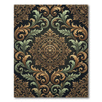Elegant Gold and Sage Ornate Medallion Rug