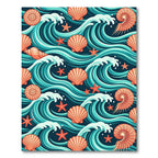 Coastal Seashell and Teal Ocean Wave Rug