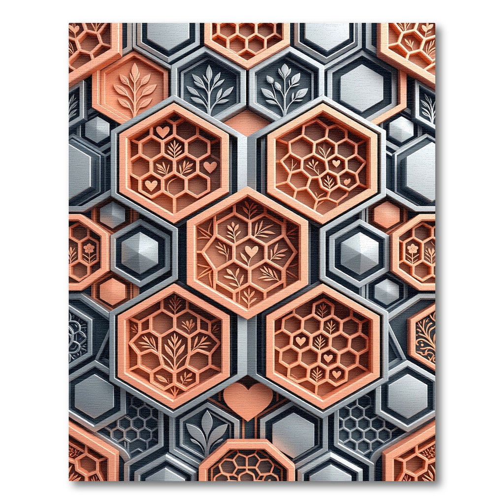 Metallic Copper Hexagonal Botanical Honeycomb Rug